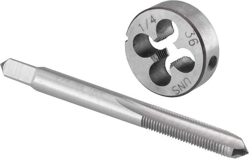 Burkit 1/4"-36 UNS Tap and Die Set, 1/4 x 36 UNS Machine Thread Tap and Round Die Right Hand - Image 1
